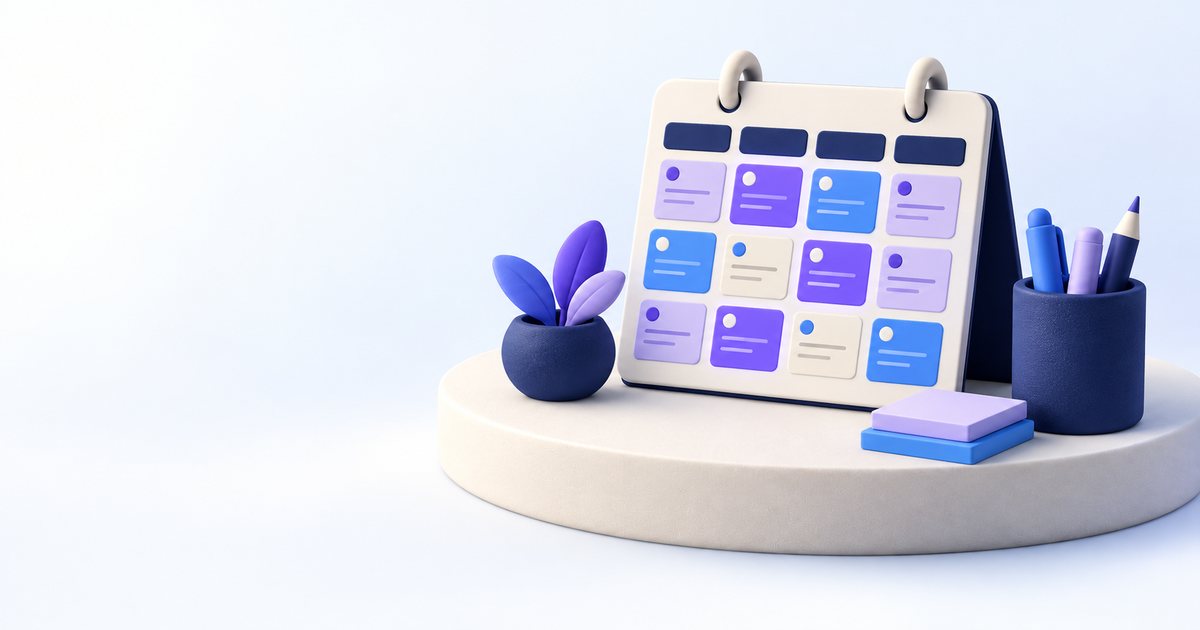 Financial advisor content calendar shown as a planning board, coloured tiles and pencil cup